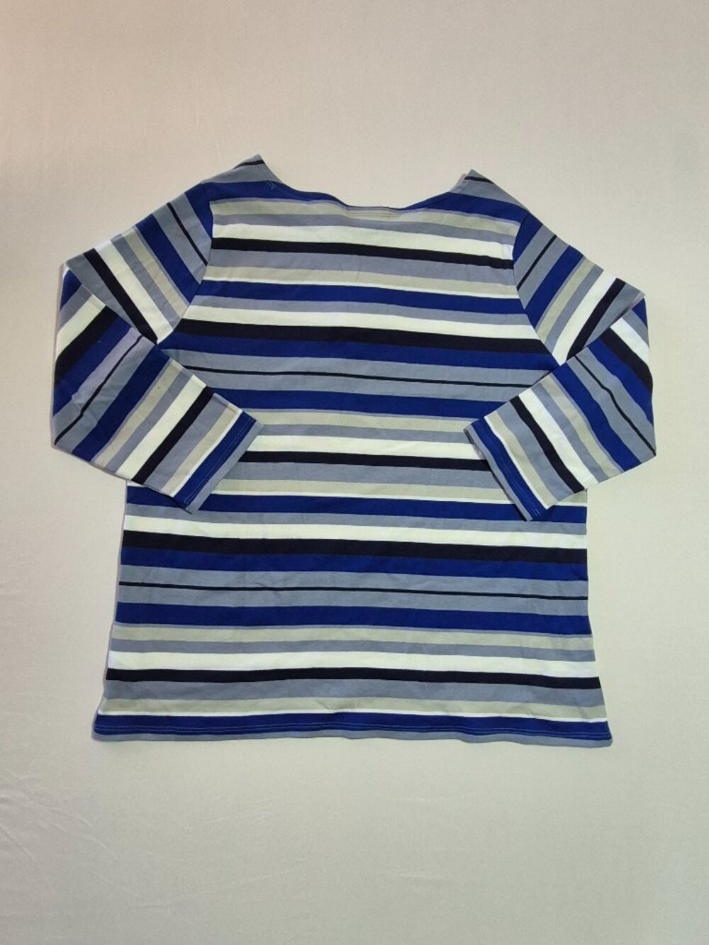 NWT Rafaella Women Cotton Striped Blouse Blue White Gray Size XXL Boat NecK - Picture 2 of 8